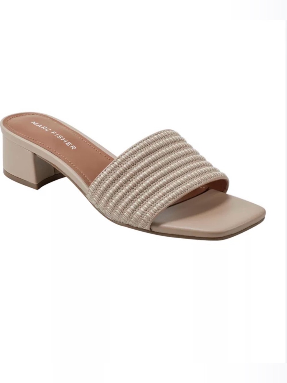 Marc Fisher Neutral Woven Beige Block Heel Slide Sz 9M Minimalist Casual Summer
